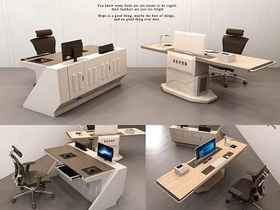 Modern Office Desk And Chair Set With Computer Storage Drawers Design 3d model