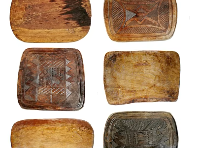 Vintage Decorative Wooden Trays With Hand Carved Patterns And Rustic Texture 3d model