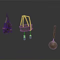 Artisanal Vintage Sculptures with Chains Rod Sphere and Metal Stone Elements