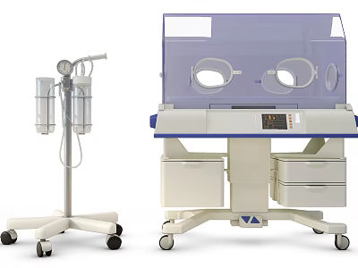 Professional Medical Equipment Including Neonatal Incubator And Mobile Stand With Containers 3d model