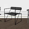 Modern Leisure Chair With Black Metal Frame White Cushion Rolled Backrest And Wooden Floor