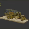 Vintage Truck With Canvas Covered Cargo Bed And Metal Structure On Light Sandy Ground