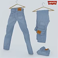 Blue Denim Jeans With Leather Patch Straight Leg And Folded Cargo Style