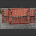 Traditional Chinese Architecture With Red Multi Layered Roof Red Pillars Green Shrubs And Gray Pavement