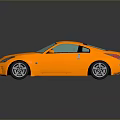 Orange Polygonal Sports Car With Black Wheels And Blue Windows On Reflective Surface