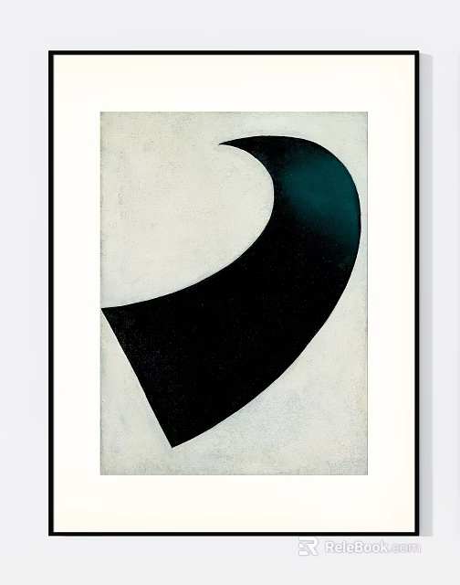 Abstract Painting With Curved Black Shape On Light Background And Bold Lines 3d model 