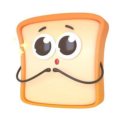 Adorable Cartoon Bread Character With Big Eyes Surprised Expression And Sparkles 3d model