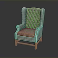 Gray Wingback Armchair With Tufted Backrest And Wooden Legs Classic Design