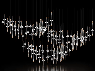 Modern Wave Shaped Chandelier Featuring Transparent Geometric Shapes And Metal Frames 3d model