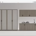 Sleek Modern Kitchen Design With Wooden Wall And Base Cabinets 3d model