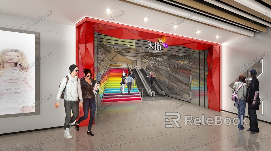 Modern supermarket entrance shopping mall subway entrance model