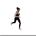 A Woman In Black Tank Top And Leggings Running With Bun Hairstyle On Gray Background