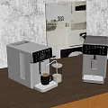 Modern Coffee Makers On Wooden Table With Coffee Cup And Milk Jug