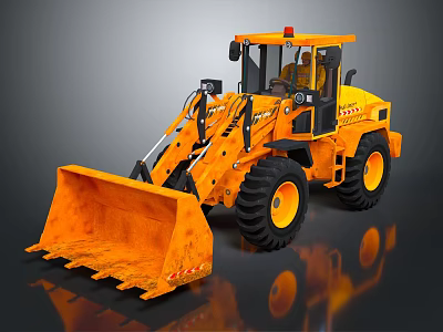 Orange Construction Loader With Large Tires Front Bucket And Driver Cab 3d model