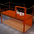 Orange Stage with Yellow String Lights Logo Sign Second Floor Railing and Bottom Row Lights 3d model