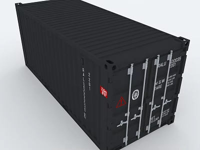 Industrial Black Cargo Container With Metal Structure And Logos For Storage 3d model