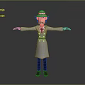 Game Movie Character 3D Model With White Trench Coat Hat And Outstretched Arms