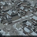 Scenic View of Traditional Village With Snow Covered Roofs Lit At Night And Snowy Trees