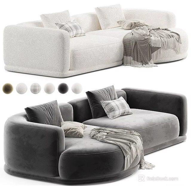Modern Multi Seat Sofa Design With Soft Pillows Blanket And Color Options 3d model 