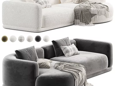 Modern Multi Seat Sofa Design With Soft Pillows Blanket And Color Options 3d model