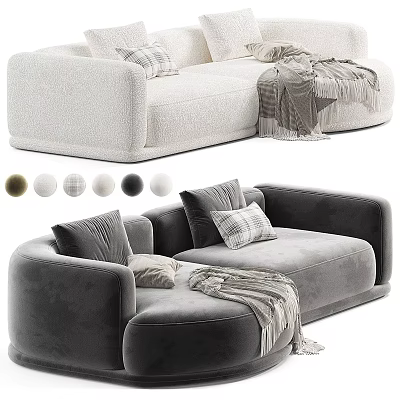 Modern Multi Seat Sofa Design With Soft Pillows Blanket And Color Options 3d model