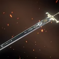 Mythical Enchanted Sword With Golden Runes And Glowing Blade On Flame Background