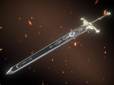 Mythical Enchanted Sword With Golden Runes And Glowing Blade On Flame Background 3d model