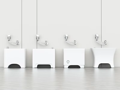White Bathroom Washbasins With Silver Faucets And Light Colored Walls And Floor 3d model