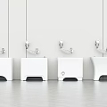 White Bathroom Washbasins With Silver Faucets And Light Colored Walls And Floor