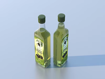 Olive Oil Bottles With Green Caps Transparent Body And Labeled Design 3d model