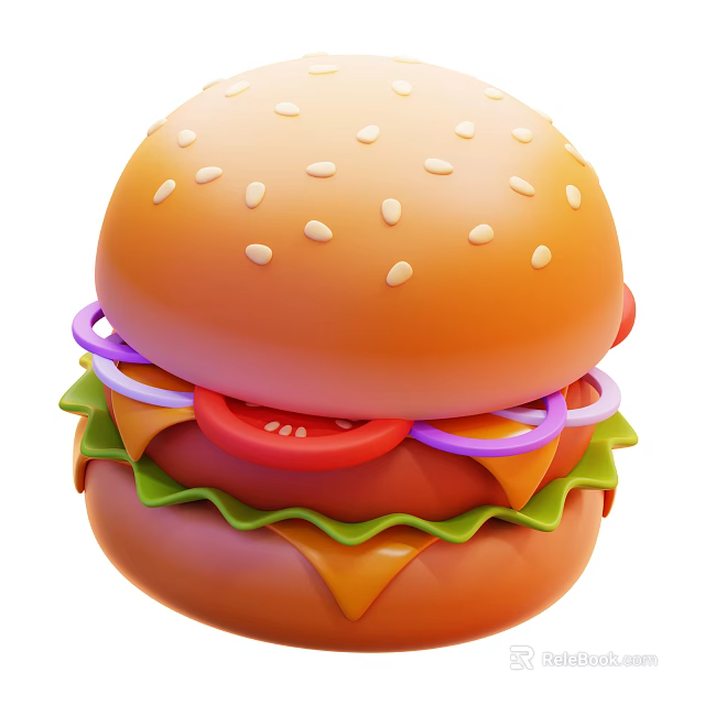 Juicy Hamburger With Sesame Seed Bun Tomato Onion Lettuce And Cheese 3d model 