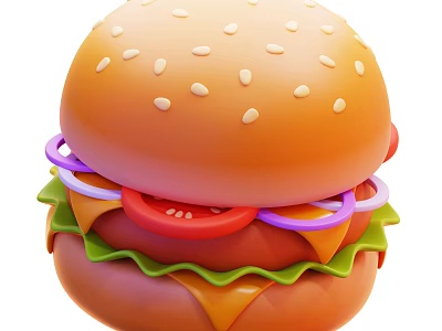 Juicy Hamburger With Sesame Seed Bun Tomato Onion Lettuce And Cheese 3d model