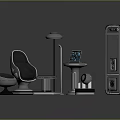 Sleek Modern Futuristic Interior Design With Metallic Chair Stool Lamp And Console