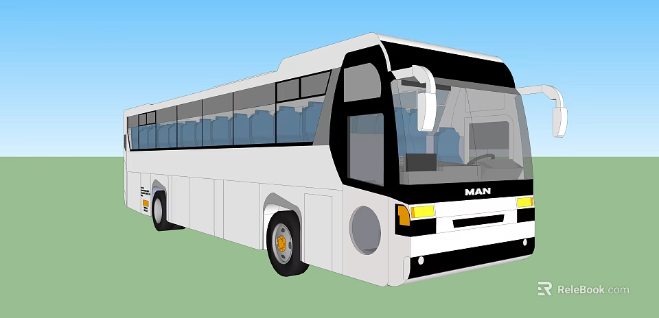 MAN White Passenger Bus With Black Front Large Windows And Seats 3d model 