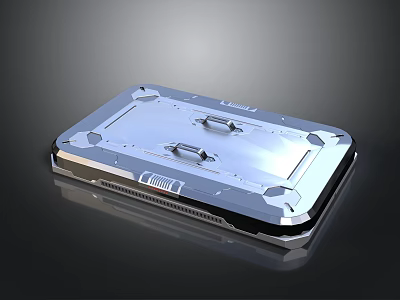 Silver Tech Component With Shiny Surface Circular Handles And Edged Structure 3d model