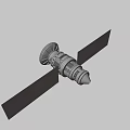 Sci Fi Game Movie Character Satellite With Solar Panels White Body Against Black Background