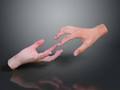 Two Hands Reaching Towards Each Other On Gray Background With Reflection 3d model