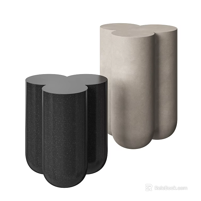 Modern Cylindrical Side Tables With Black And Light Gray Stylish Smooth Finish For Living Room 3d model 