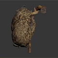 Textured Owl Sculpture Perched On Wooden Branch With Dark Background Reflection