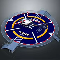 Circular Police Helicopter Landing Pad With Blue Yellow White Markings And Metal Staircases