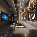 Elegant Modern KTV Interior Design With Large Screen TV Luxury Sofa And Lighting