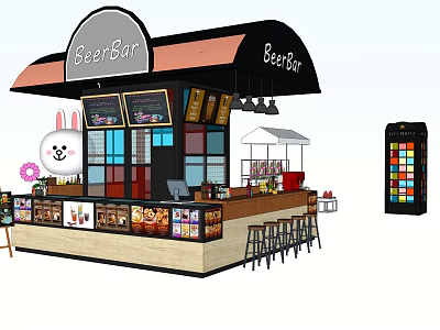 Beer Bar Exterior Featuring Awning Menu Boards Bar Counter And Stools 3d model