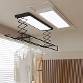 Indoor Ceiling Mounted Clothes Drying Rack With LED Light And Hanging Clothes Near Window Blinds