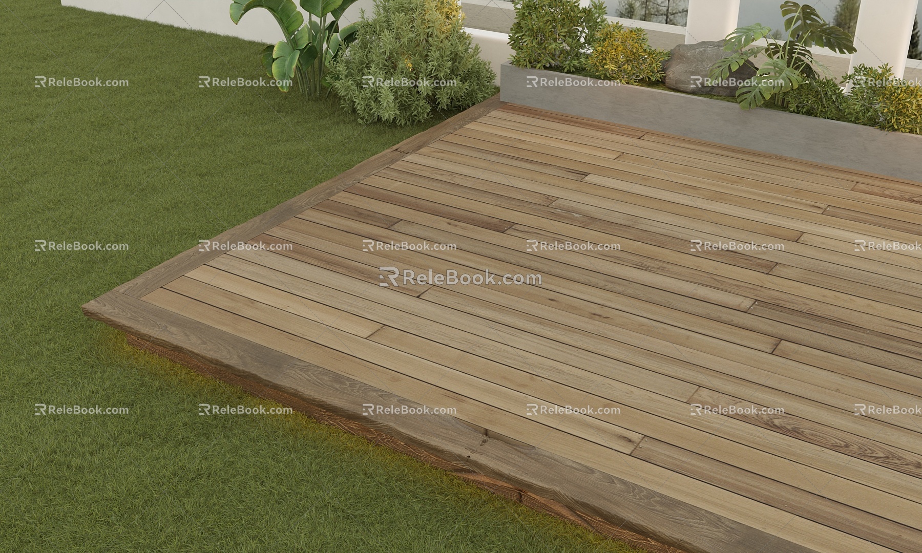 Log anticorrosive wood platform outdoor floor 3d model