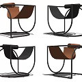 Modern Leisure Chair With Black Metal Curved Frame And Brown Black Leather Cushion Design