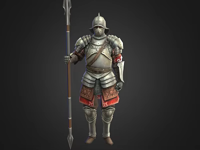 Game Movie Medieval Warrior Character With Plate Armor Helmet And Spear 3d model