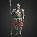 Game Movie Medieval Warrior Character With Plate Armor Helmet And Spear