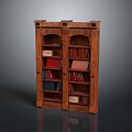 Traditional Wooden Bookcase With Carved Design And Various Colored Books On Shelves