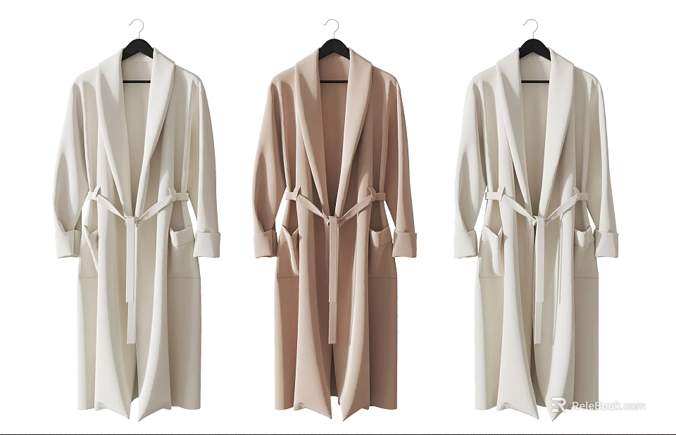 Stylish Long Belted Robe Cardigans In Neutral Colors With Long Sleeves And Pockets 3d model 