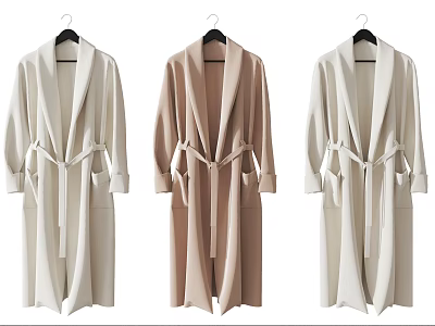 Stylish Long Belted Robe Cardigans In Neutral Colors With Long Sleeves And Pockets 3d model